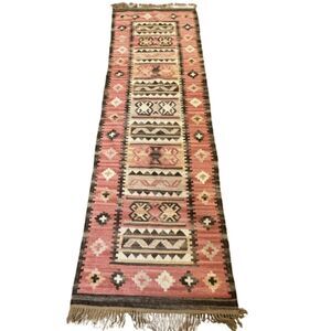 Vintage Herki Style Tribal Kilim Style Runner Rug Handwoven Wool Turkish Runner